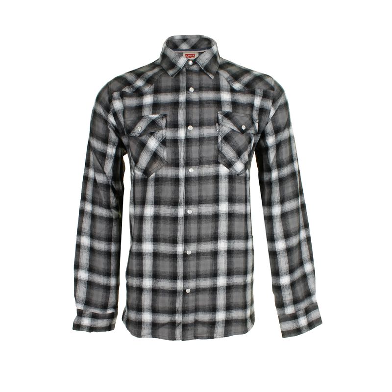 Levi's Men's Long Sleeve Western Cut Snap Plaid Shirt Charcoal Flannel